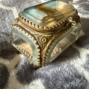 Vintage French Glass and Brass Jewelry Box